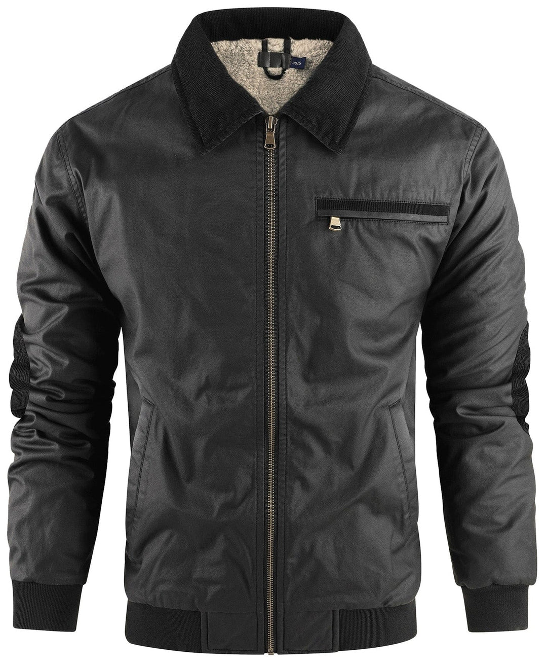 Men's fashion bomber jacket, dark color, with a warm fleece interior