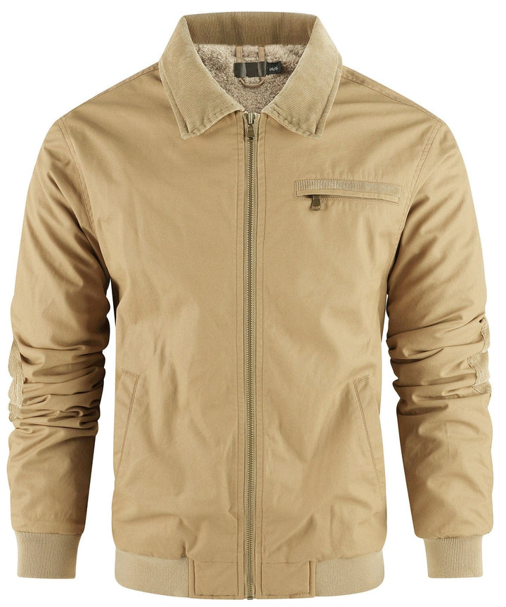 Men's casual bomber jacket in navy blue, fleece-lined for cold weather