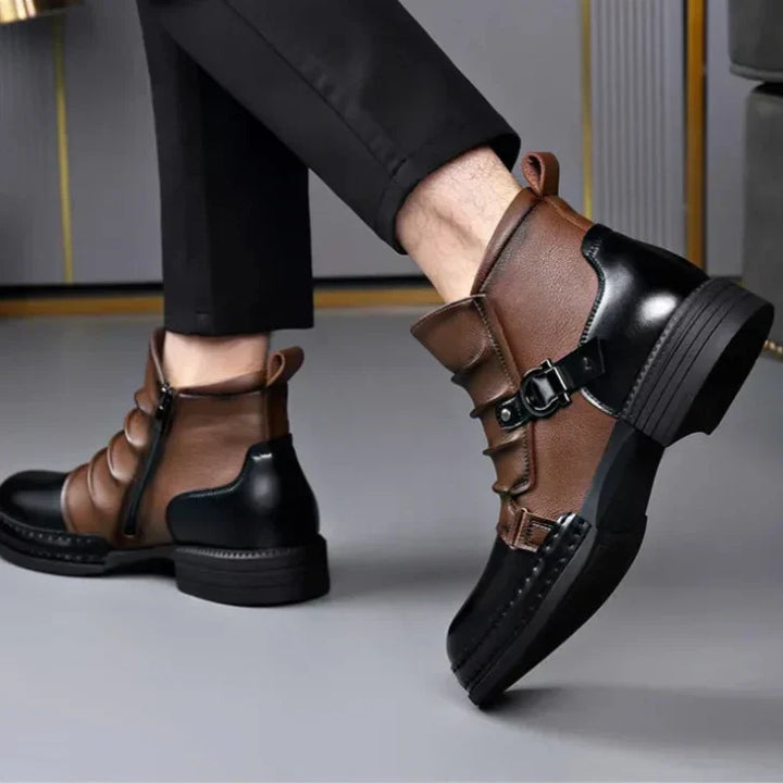 Fashionable men's leather ankle boots, black, suitable for winter and autumn wear