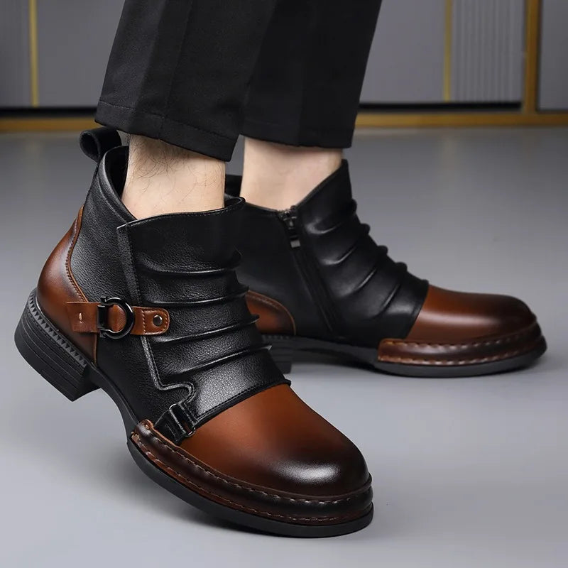 Men's durable leather boots, brown, with advanced orthopedic sole technology