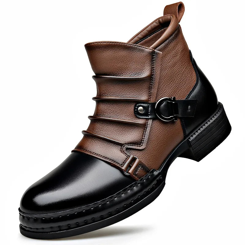 Men's everyday leather ankle boots, versatile brown, integrated orthopedic support