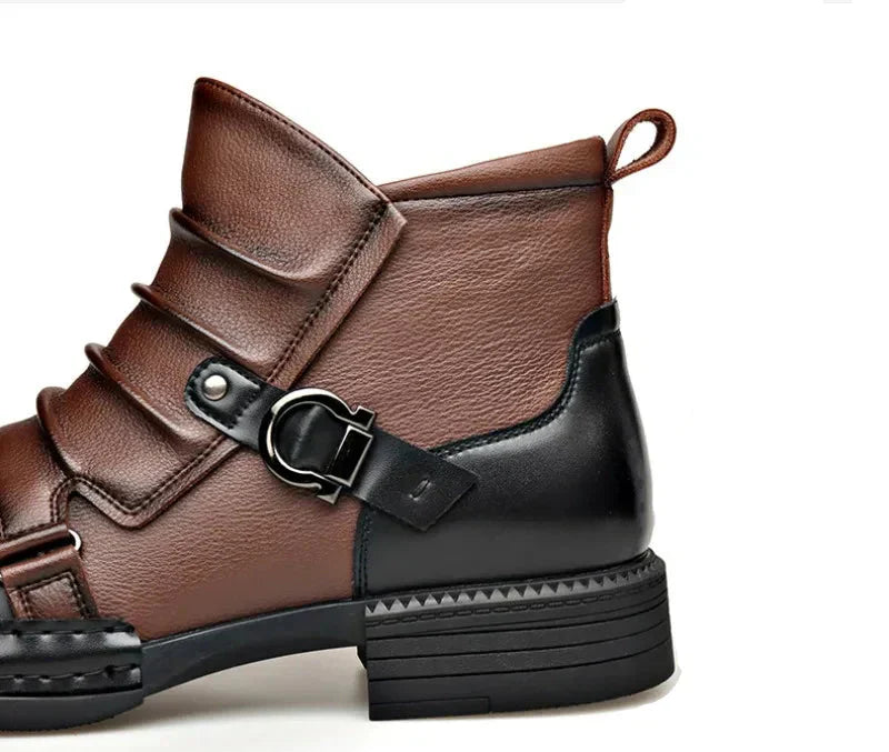 Comfort-focused men's dark brown leather ankle boots, designed with orthopedic sole