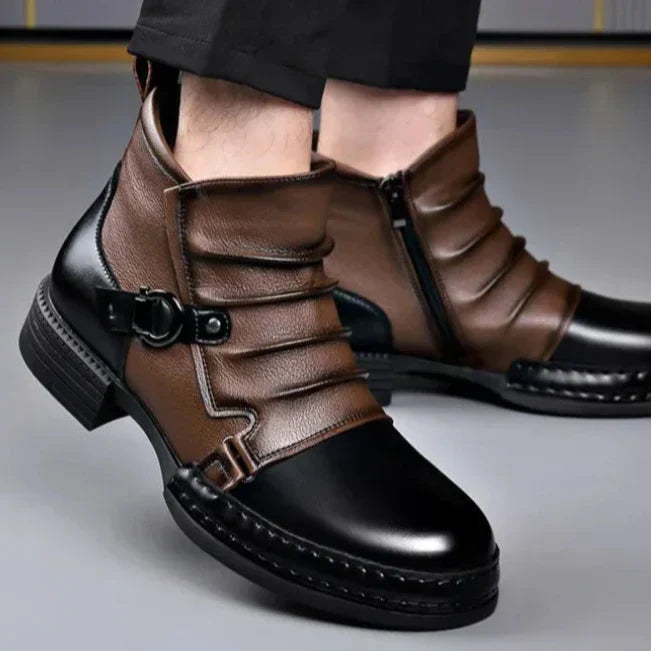 Men's casual leather ankle boots, light brown, featuring an orthopedic footbed