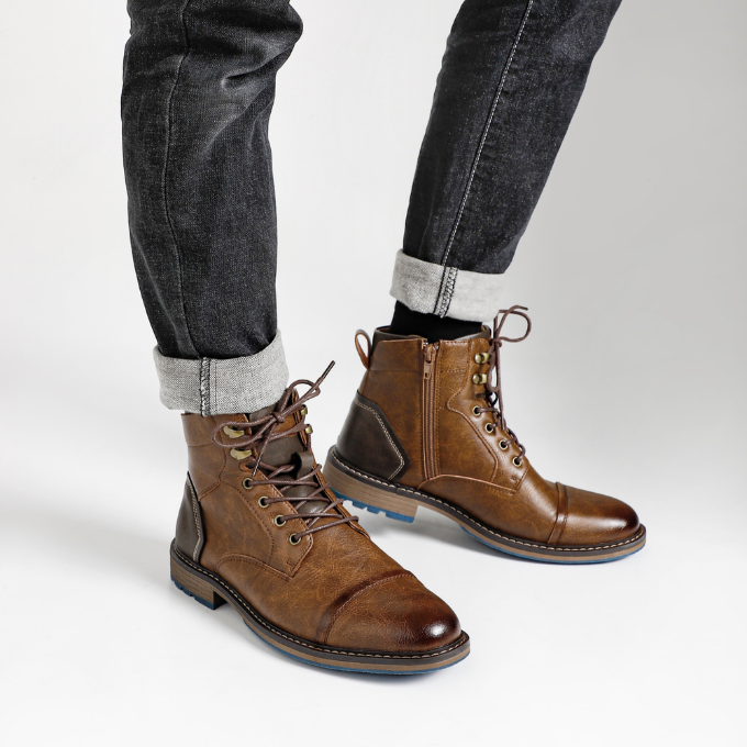Detailed shot of the durable outsole on men's casual leather boots for traction and comfort.