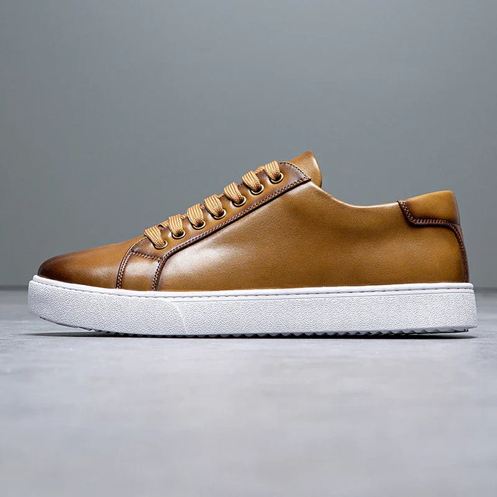 Men's leather sneakers with a subtle logo detail, premium casual footwear for fashion