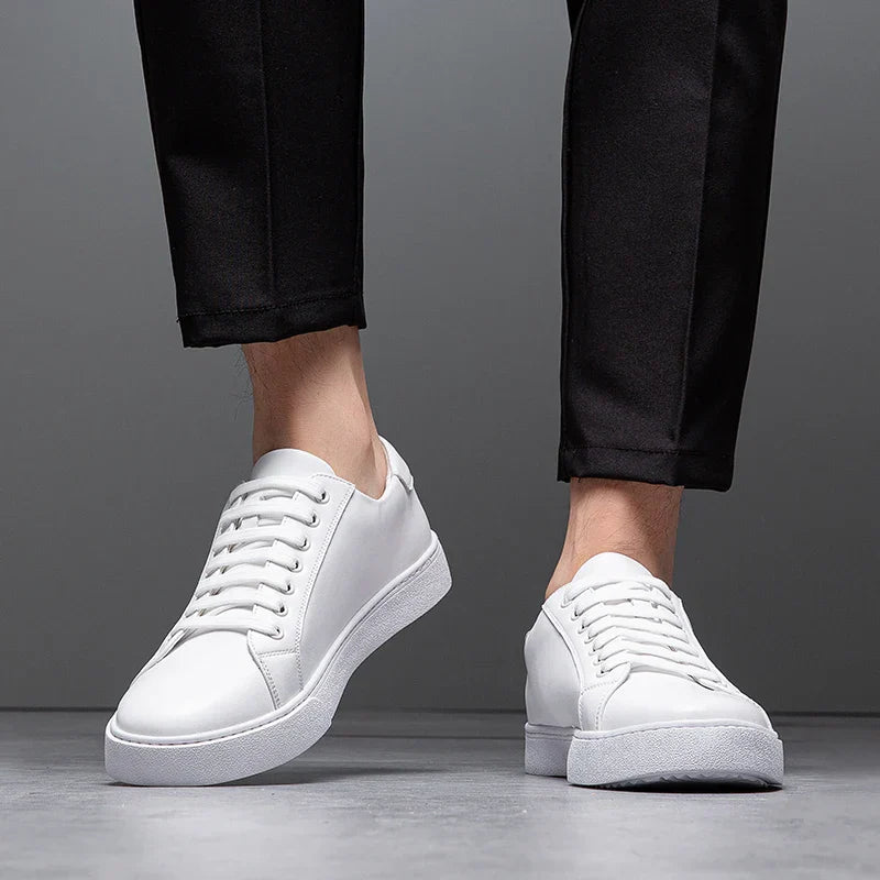 Men's black leather everyday sneakers, comfortable & versatile footwear for street style