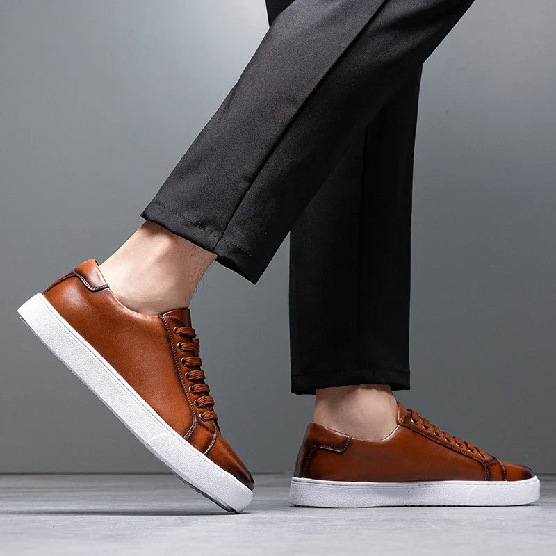 Close-up of the sole of men's premium leather sneakers, durable & comfortable shoes
