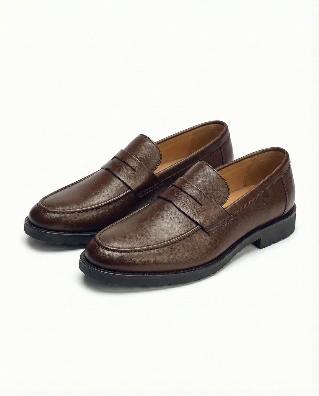 Men's premium brown leather slip-on loafer shoes, suitable for dress or casual wear, comfort shoes