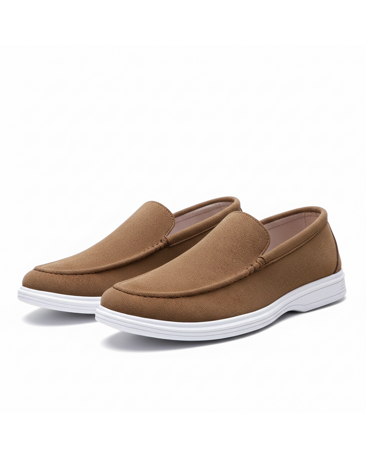 Men's premium brown suede loafers, perfect for casual or dressy occasions, offering comfort and style.