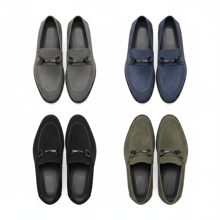 Premium grey suede slip-on loafers, a timeless addition to men's footwear collection.