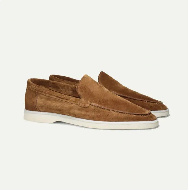 Men's premium suede slip-on loafers in a rich burgundy, offering a comfortable and stylish footwear option.