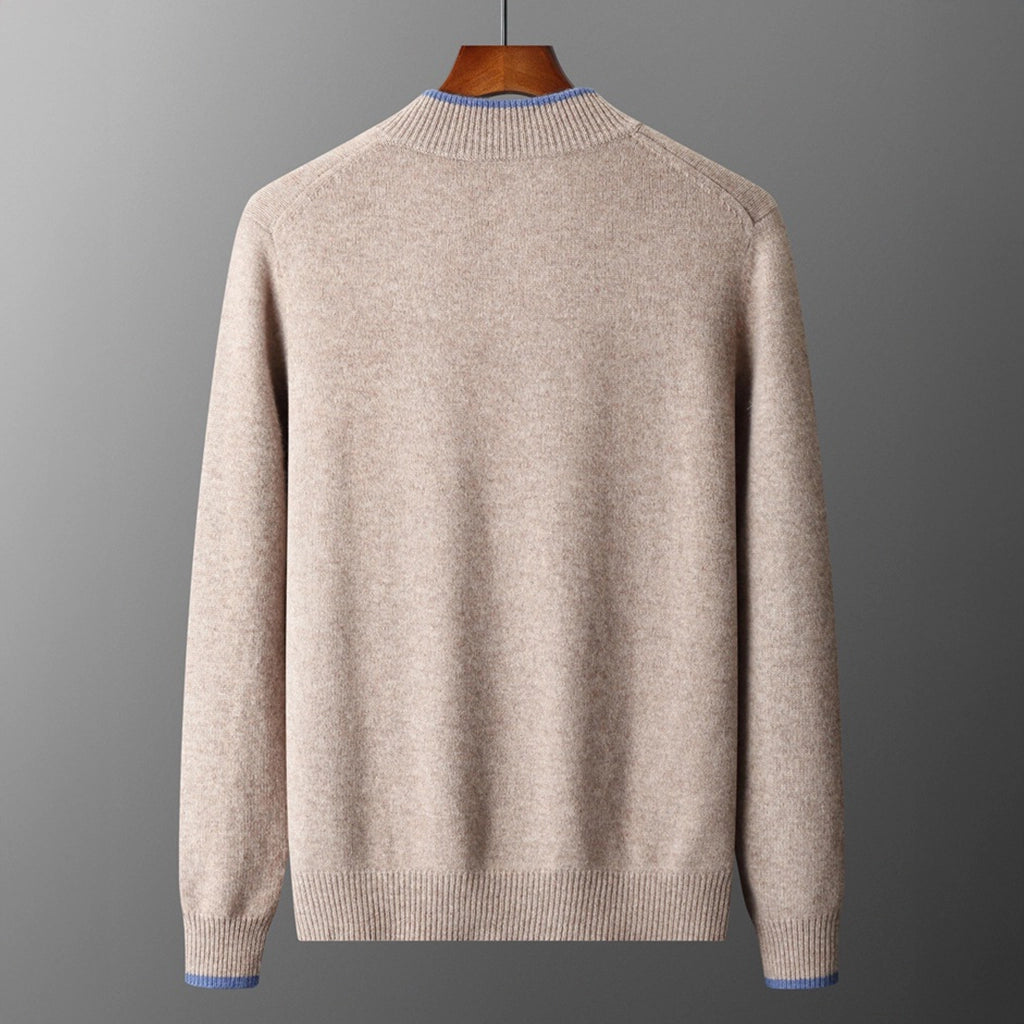 Front view of a gray men's cashmere blend zip jacket, ideal for casual and elegant layering.
