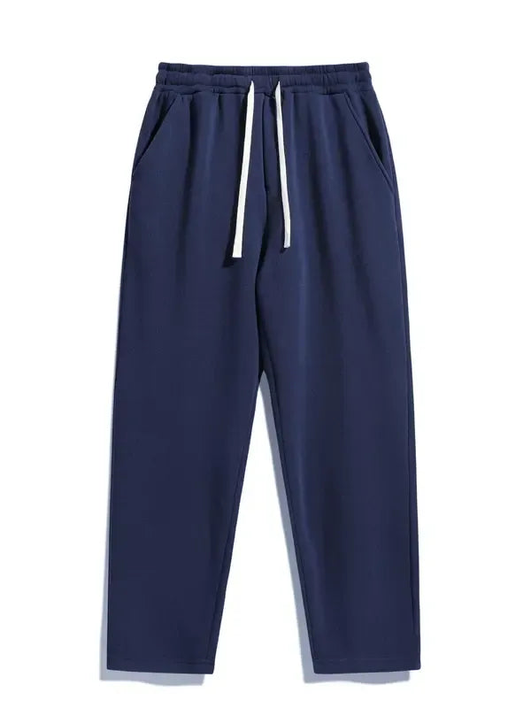 Gray men's lounge pants, premium cotton blend fleece sweatpants, minimalist design for ultimate comfort.