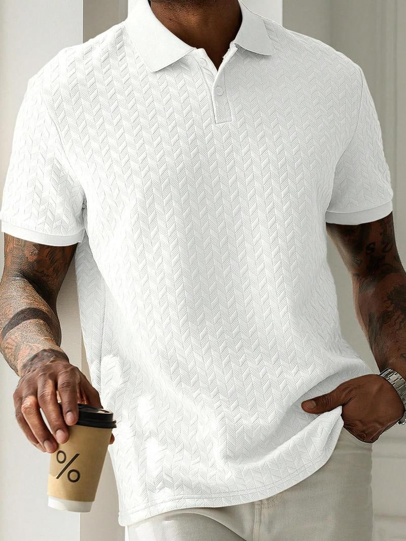 Men's Premium Cotton Blend Polo Shirt, textured chevron pattern, short sleeve, smart casual style