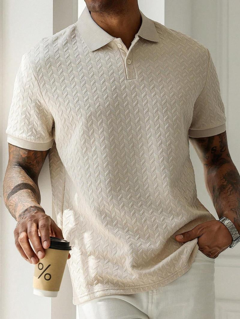 Casual men's cotton blend polo in a breathable fabric with subtle textured design, perfect for summer
