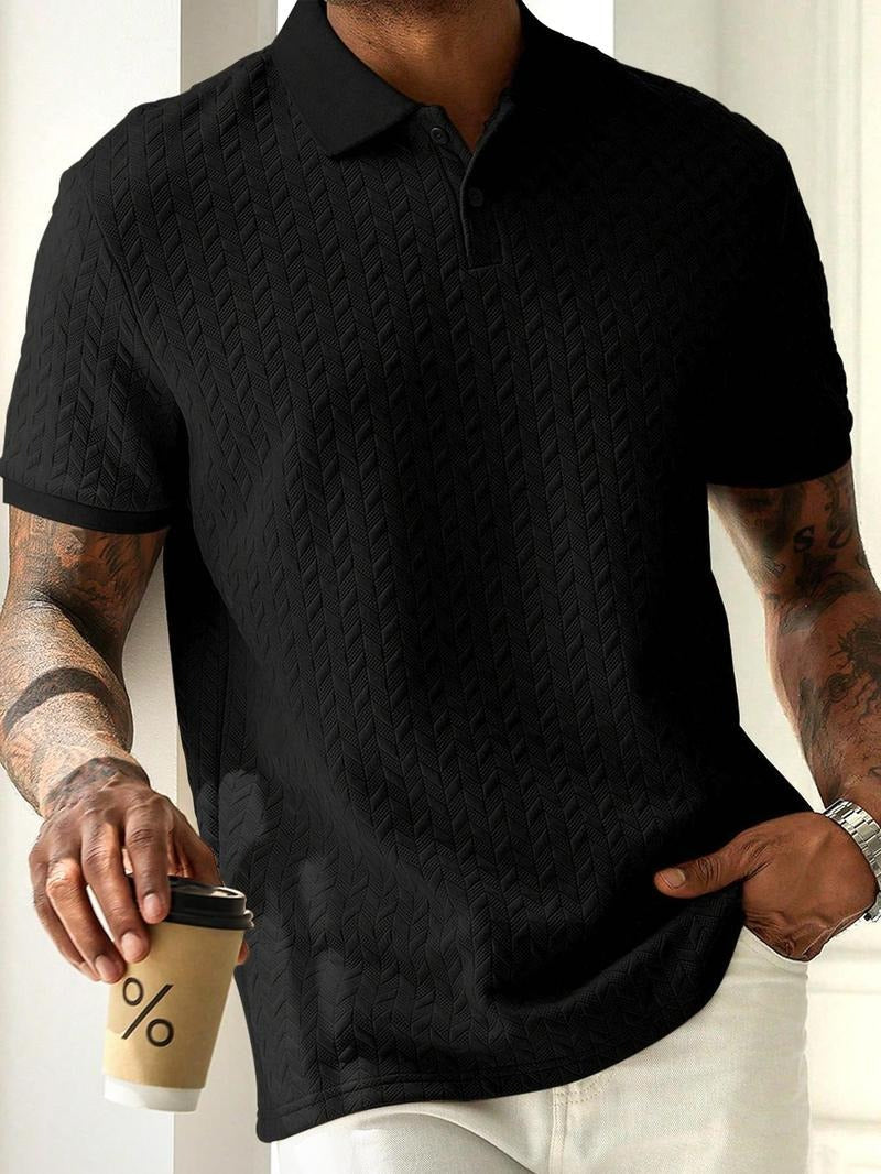 Stylish men's polo shirt, short sleeve, made from a premium cotton blend with an elegant textured finish