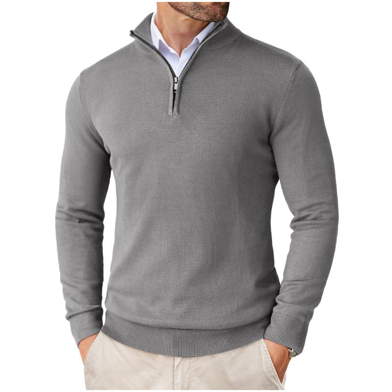 Men's premium cotton-merino quarter-zip knit in navy, offering smart casual style for winter