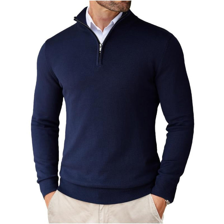 Quarter-zip knit sweater for men in charcoal, a versatile piece for smart casual and winter outfits