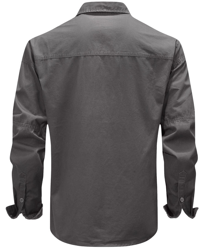Close-up of the hemline and stitching of the Men's Premium Cotton Terrain Trek Shirt, durable design.