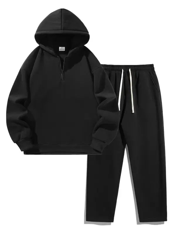 Close-up of the soft fleece fabric and half-zip detail of the men's lounge set, ideal for activewear or relaxing.