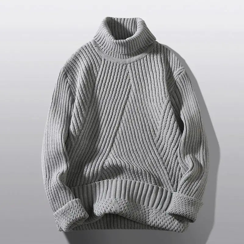 Long sleeve men's knitwear pullover, a versatile and comfortable turtleneck sweater for cold weather.