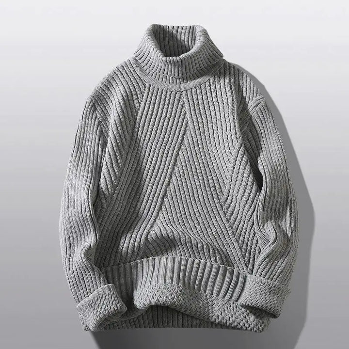 Long sleeve men's knitwear pullover, a versatile and comfortable turtleneck sweater for cold weather.