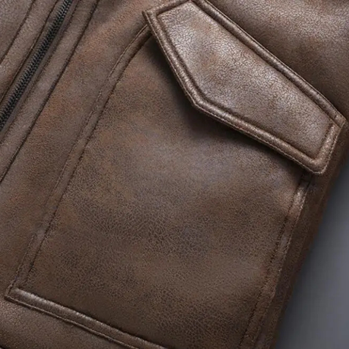 Back view of men's premium leather aviator jacket, emphasizing its classic design and rugged appeal