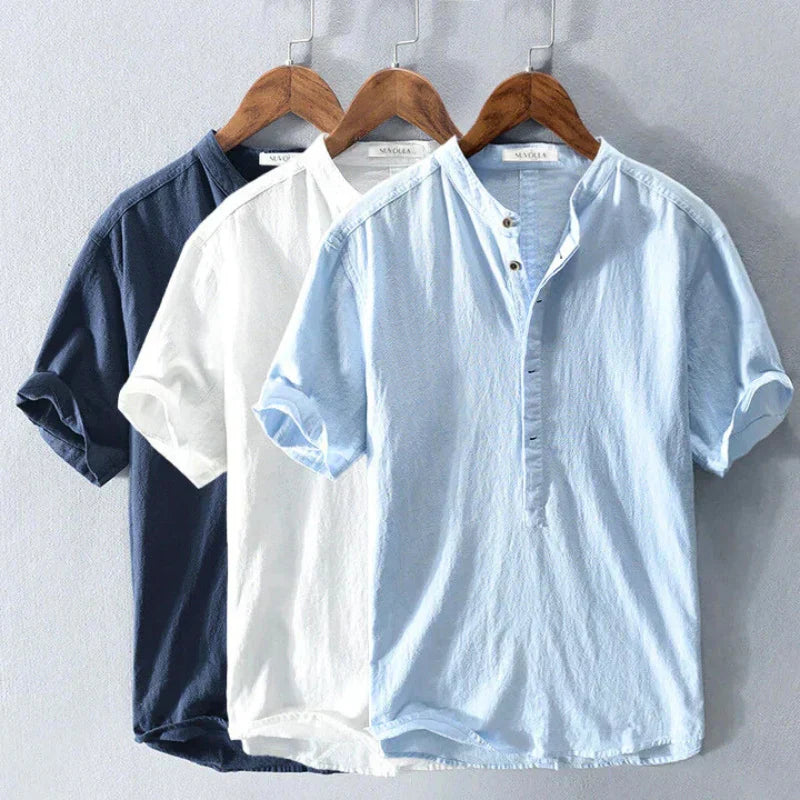 Lightweight, breathable men's linen cotton blend shirt, perfect for beachwear and hot climates.