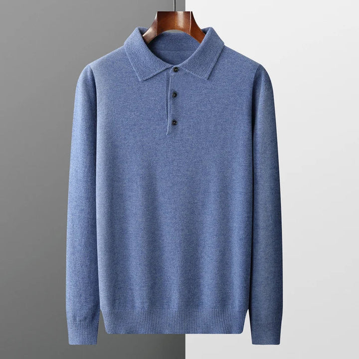 Outfit featuring a men's merino wool polo for smart casual look, highlighting its versatility.