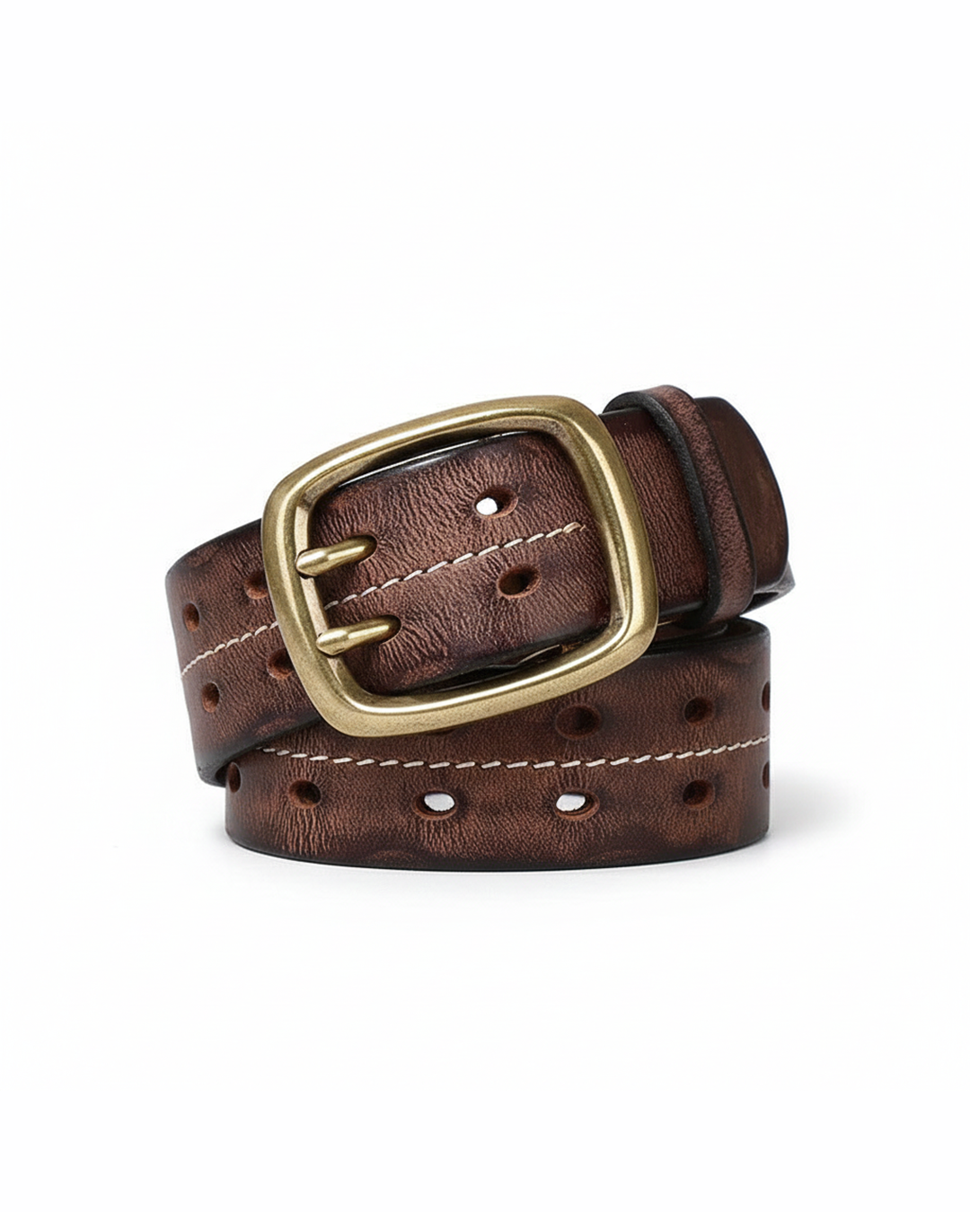 Men's premium pebbled cowhide leather belt with solid brass buckle, 1.5in wide for durability
