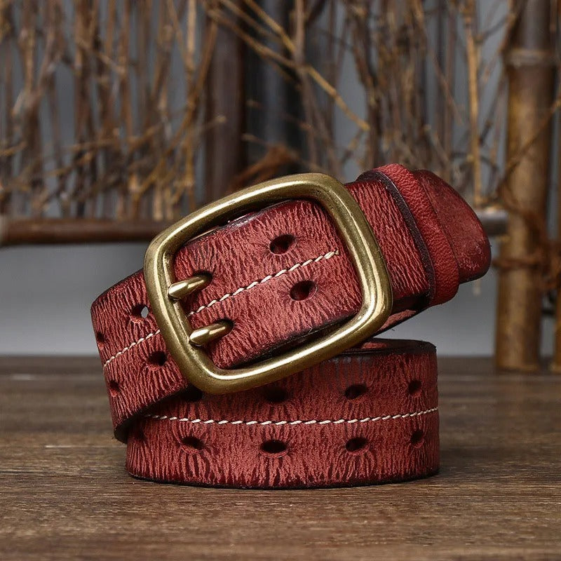 Men's rugged 100% cowhide leather belt, ideal for jeans and providing long-lasting support