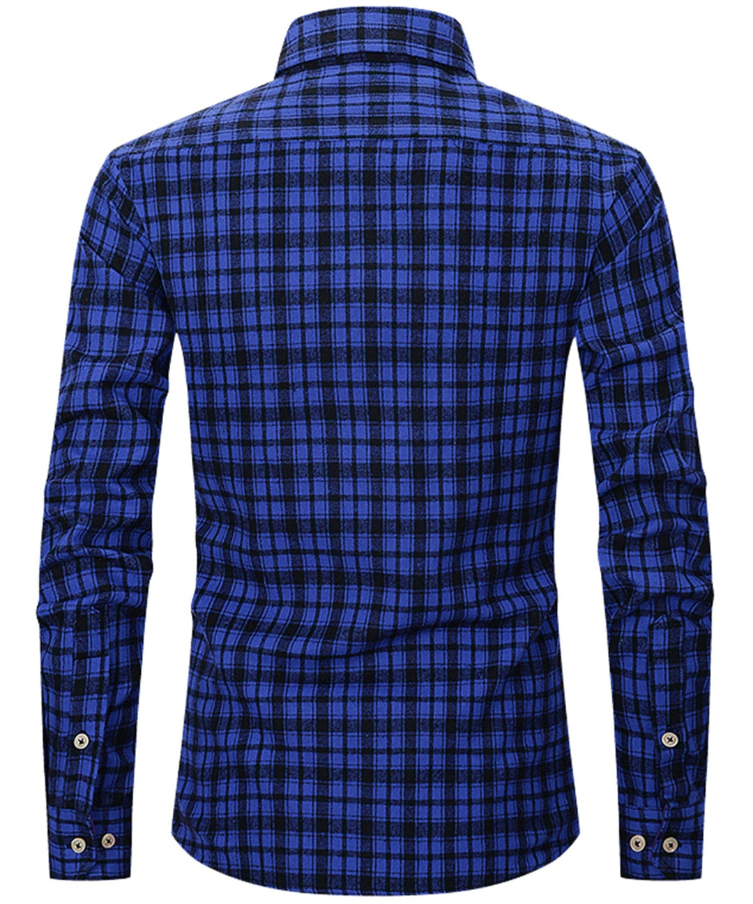 Classic men's button-down plaid flannel shirt, durable cotton blend, smart casual apparel.