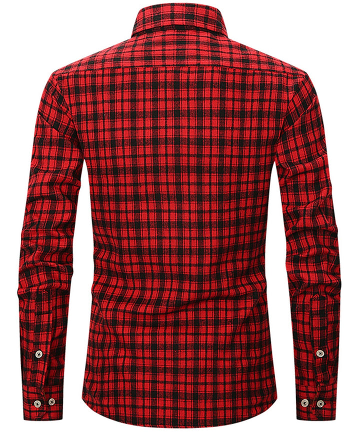 Folded premium men's plaid flannel shirt in an autumn-inspired color palette, new arrival.