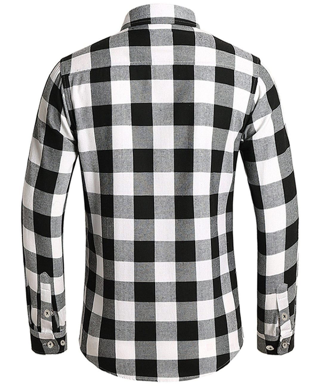 Back view of a men's relaxed fit plaid flannel shirt, featuring a comfortable design.