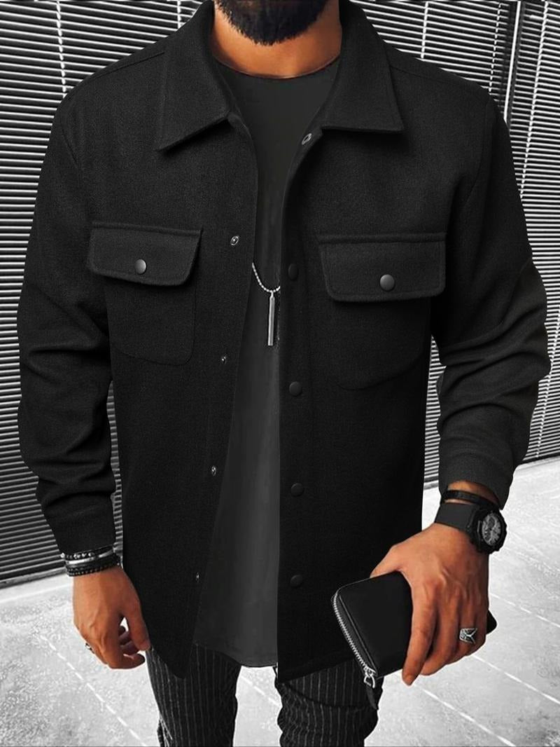 Men's premium wool blend overshirt jacket, dark gray, structured for fall fashion and casual layering