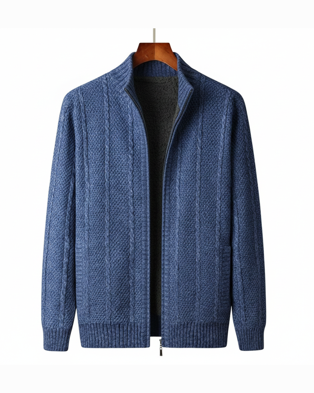 Men's premium wool zip-up jacket, charcoal gray, front view. Stylish casual winter coat.