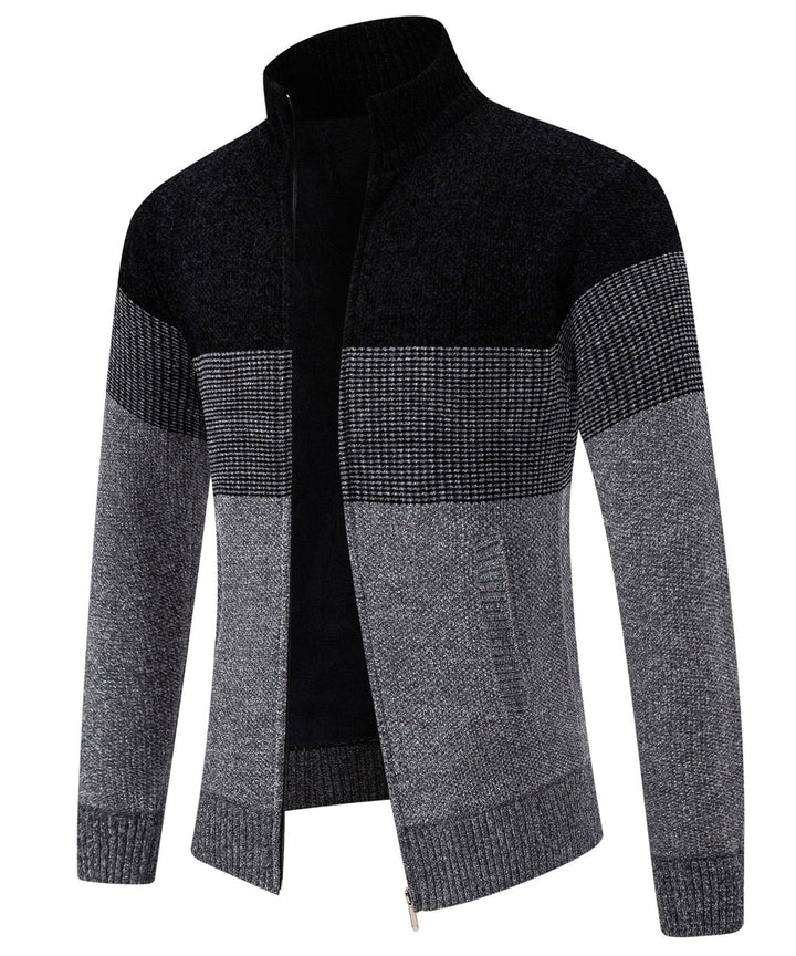 Stylish man wearing Prestige Color Block Sweater, a versatile and elegant casual top