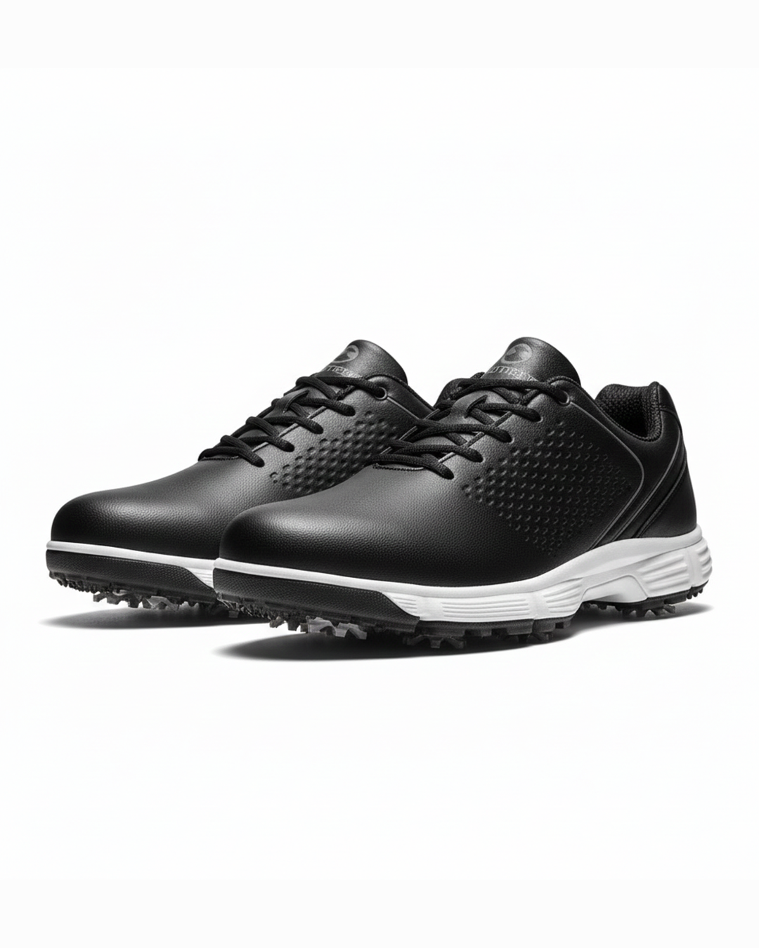 Men's Pro Performance Spiked Golf Shoes in blackout, offering superior grip & stability.