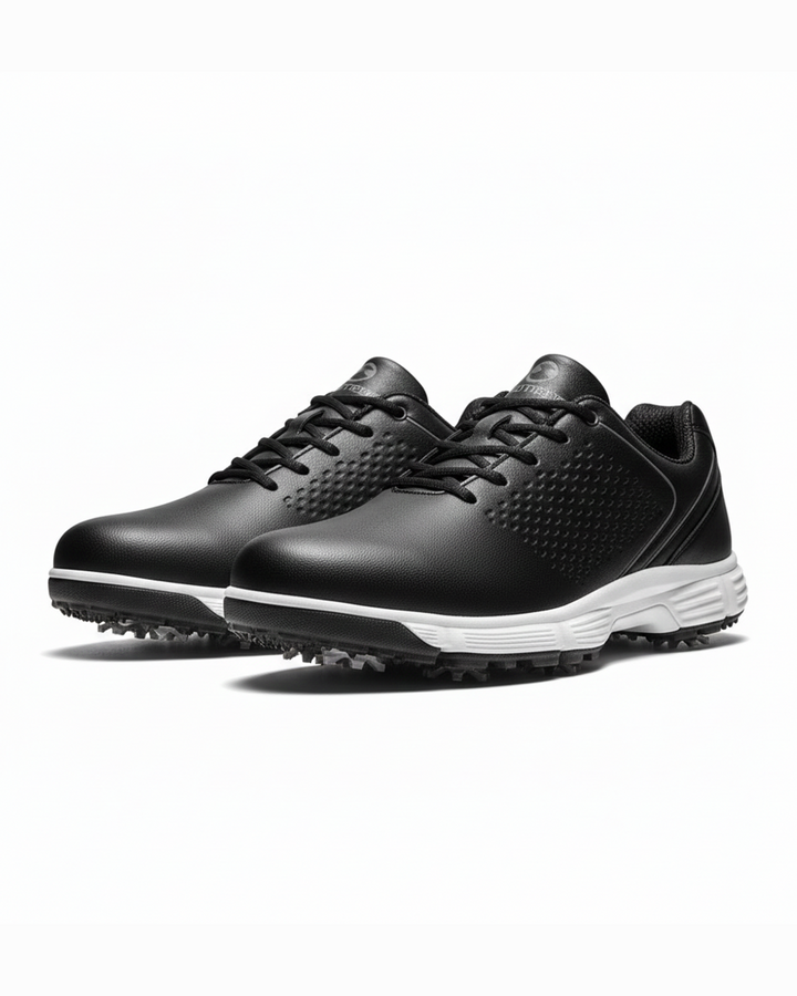 Men's Pro Performance Spiked Golf Shoes in blackout, offering superior grip & stability.