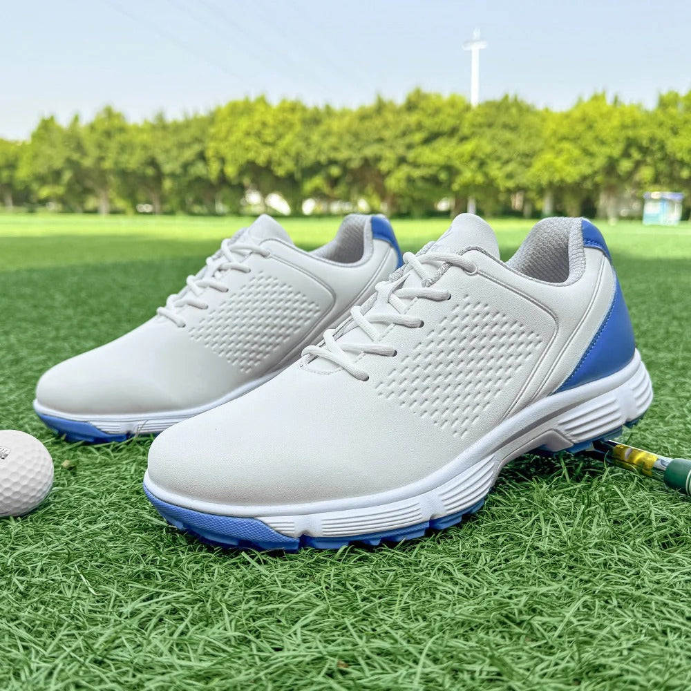 Athletic men's golf shoes in white, offering comfort and support for every round.