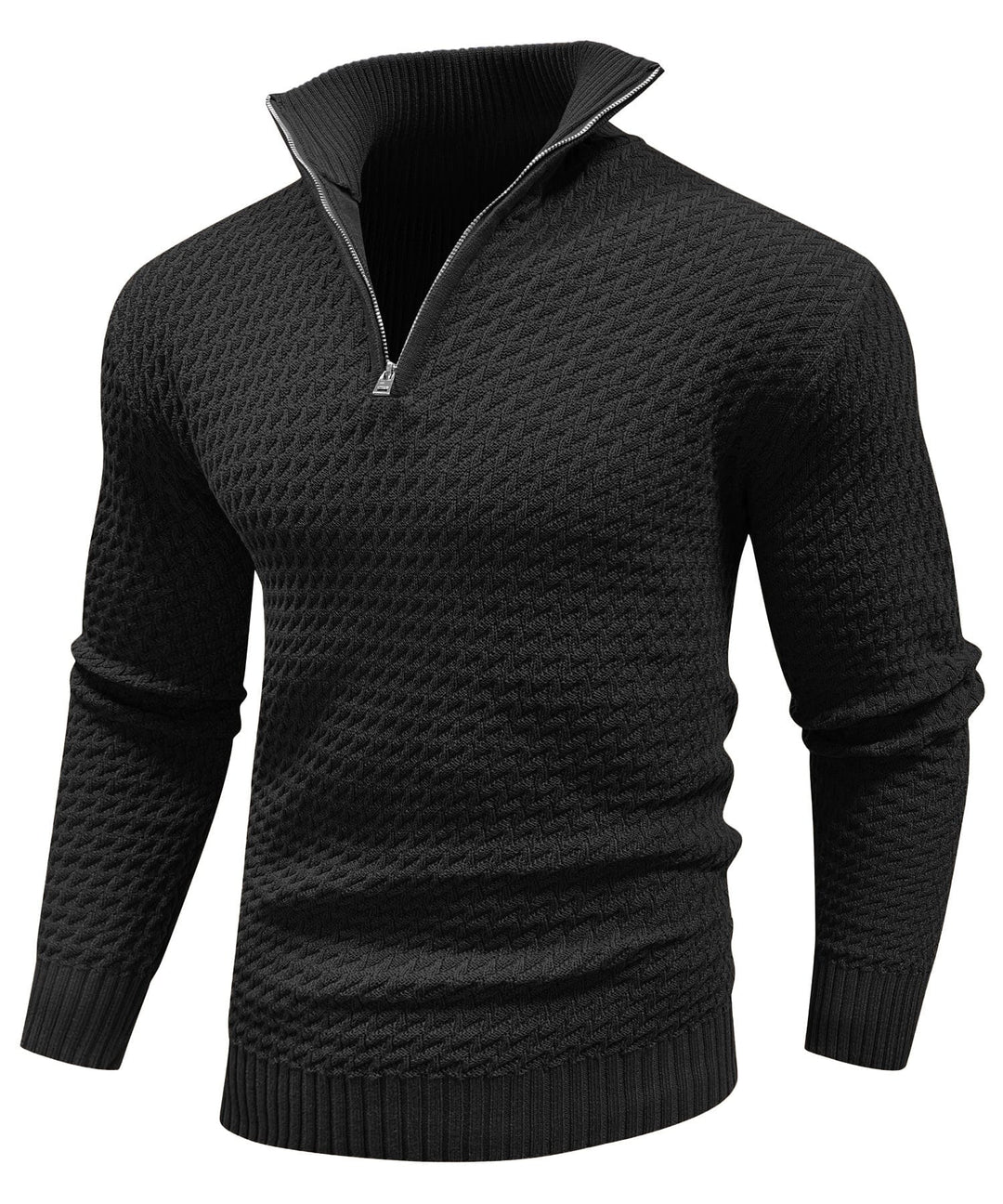Men's quarter-zip turtleneck pullover, grey polyester, long sleeve for casual wear