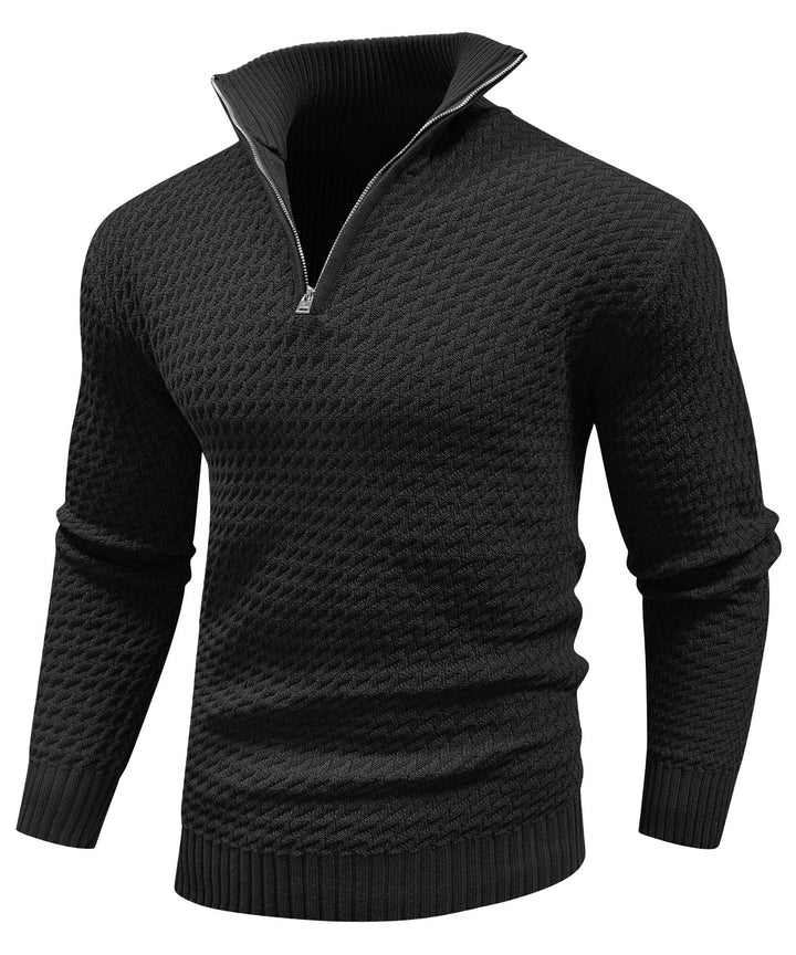 Men's quarter-zip turtleneck pullover, grey polyester, long sleeve for casual wear
