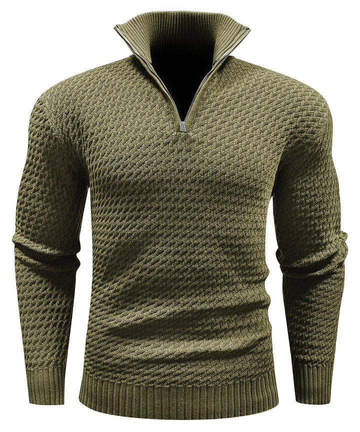 Comfortable men's quarter-zip pullover in a rich burgundy, long sleeve sweatshirt