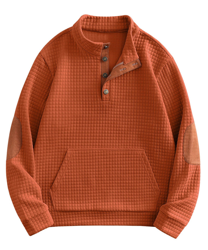 Button collar men's sweater, quilted for warmth and style