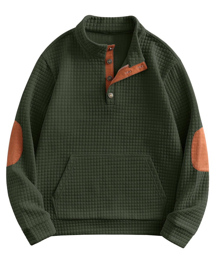 Men's casual quilted sweater, button collar detail and comfortable fit