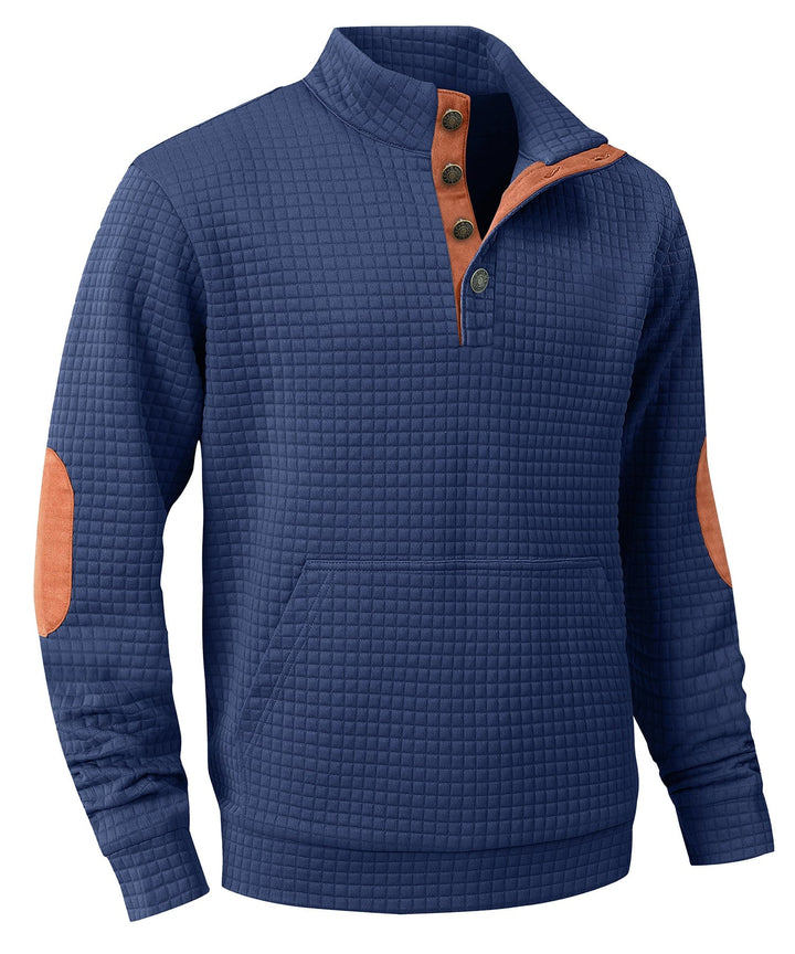 Quilted button collar sweater for men, long sleeve pullover