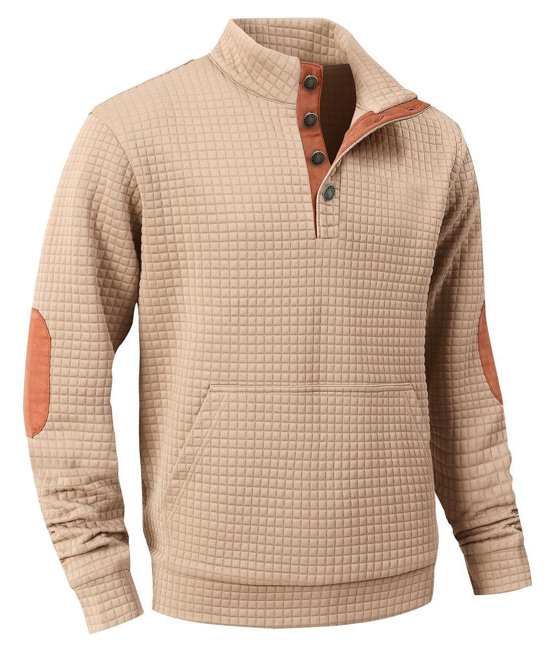 Winter wear men's pullover, button collar and quilted texture