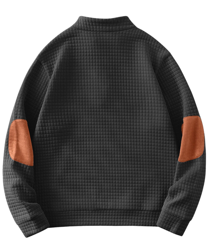 Casual men's button collar sweater, featuring quilted panels