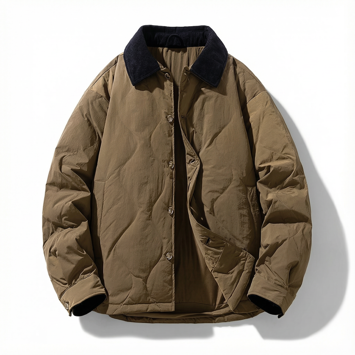 Men's everyday quilted jacket crafted from cotton, featuring a stylish corduroy collar for added warmth
