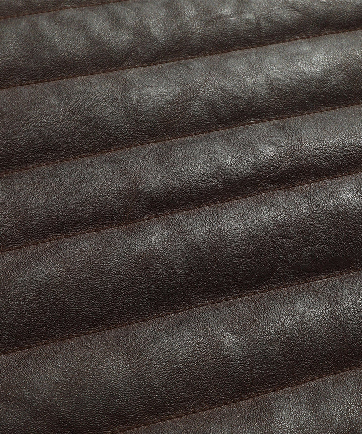 Flat lay of the men's versatile brown quilted faux leather jacket, showcasing its design